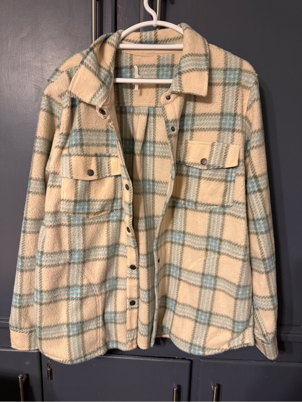 O'Neill Cream and Light Blue Plaid Sherpa Utility Jacket